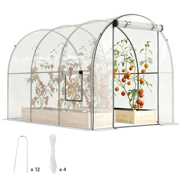 Tunnelväxthus - Trädgårdsväxthus - 3 x 2 x 2 m - Rullbar dörr - Transparenta fönster - Vattentätt - Silver