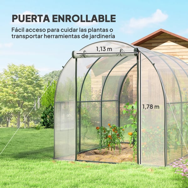 Tunnelväxthus - Trädgårdsväxthus - 3 x 2 x 2 m - Rullbar dörr - Transparenta fönster - Vattentätt - Silver