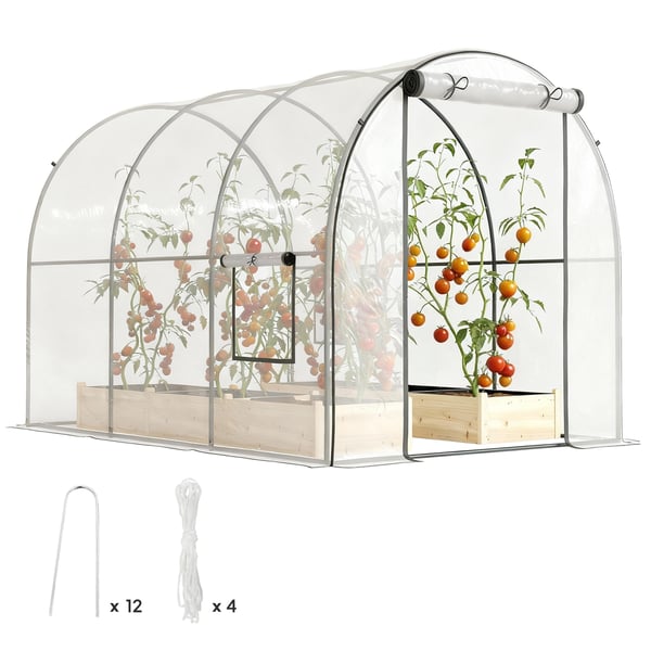 Tunnelväxthus - Trädgårdsväxthus - 3 x 2 x 2 m - Rullbar dörr - Transparenta fönster - Vattentätt - Silver