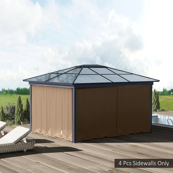 Sidoväggar för paviljong - Set med 4 Väggar - Passar 3 x 2 m paviljong - Med Krokar - Polyester - Brun