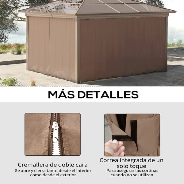 Sidoväggar för paviljong - Set med 4 Väggar - Passar 3 x 2 m paviljong - Med Krokar - Polyester - Brun