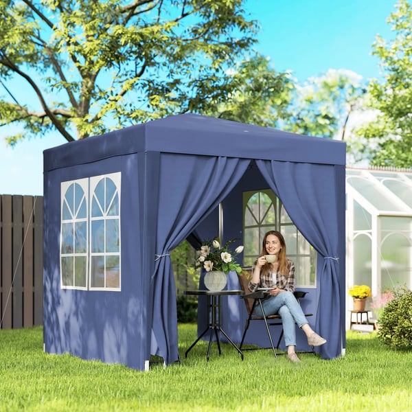 Utomhus pop-up paviljong - Partytält - 4 väggar - Oxford-tyg - Hopfällbar - Bärväska - Blå