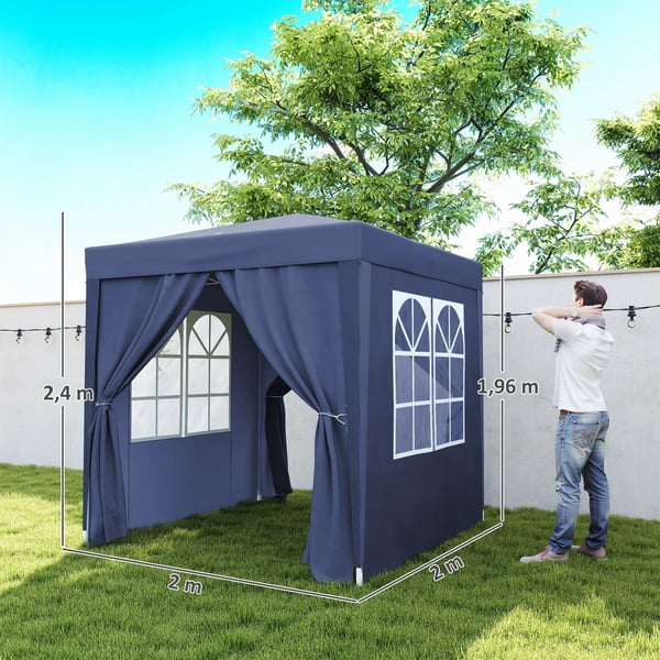 Utomhus pop-up paviljong - Partytält - 4 väggar - Oxford-tyg - Hopfällbar - Bärväska - Blå