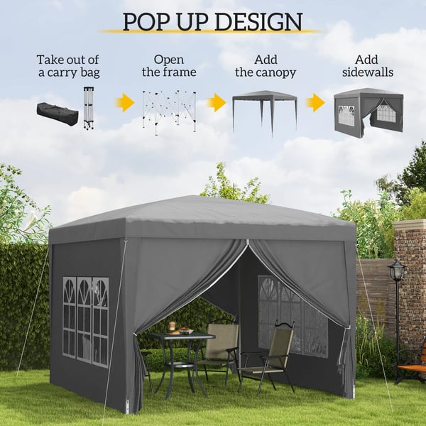 Pop Up Paviljong - Partytält - 4 Väggar - Bärväska - Oxford-tyg - Ljusgrå