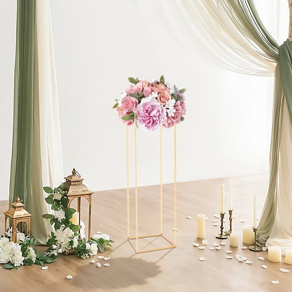 Blomster- og plantestativ - Centerpiece til bryllup - Jern med jernbund - Mål 29x29x100 cm - Til fest & hjem - Guld