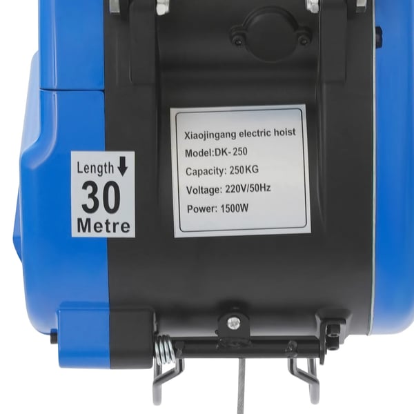 Elektrisk talje - Wirehejs - 1500 W motor - 250 kg løftekapacitet - Fjernbetjening - Til garage/lager/byggeri - Blå