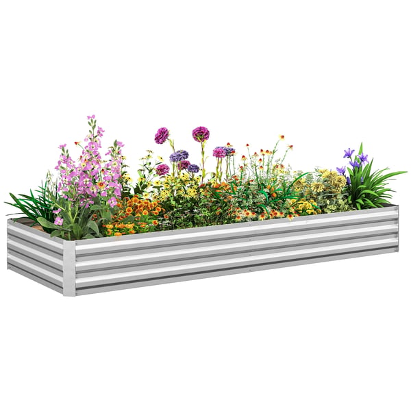 Odlingsbädd - Rektangulär - Galvaniserat stål - Öppen botten - Mått 241×90,5×30 cm - För uteplats & trädgård - Ljusgrå
