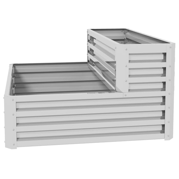 Odlingslåda - Planteringslåda - För utomhus - Galvaniserat stål - Trappstegsdesign - Öppen botten - Stor 120×101×58 cm - Vit