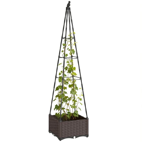 Blomlåda med spaljé - Planteringslåda - För klätterväxter - Dräneringshål med proppar - Mått 40x40x175 cm - Plast, PE-belagd - Svart