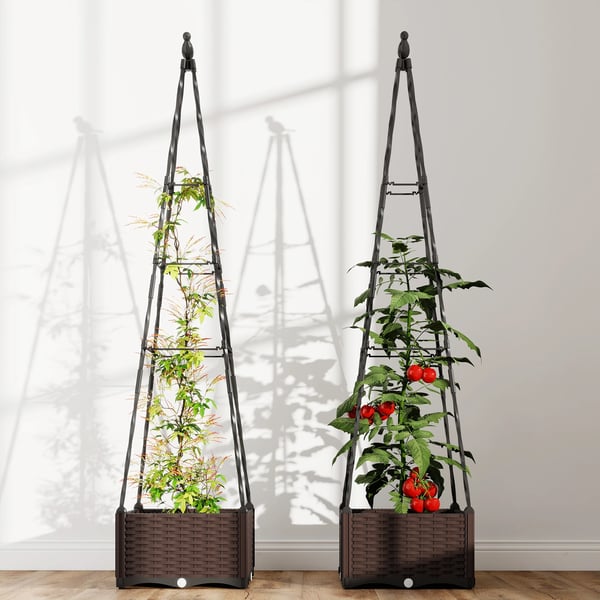 Blomlåda med spaljé - Planteringslåda - För klätterväxter - Dräneringshål med proppar - Mått 40x40x175 cm - Plast, PE-belagd - Svart