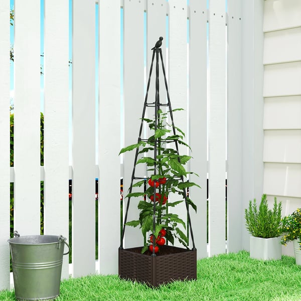 Blomlåda med spaljé - Planteringslåda - För klätterväxter - Dräneringshål med proppar - Mått 40x40x175 cm - Plast, PE-belagd - Svart