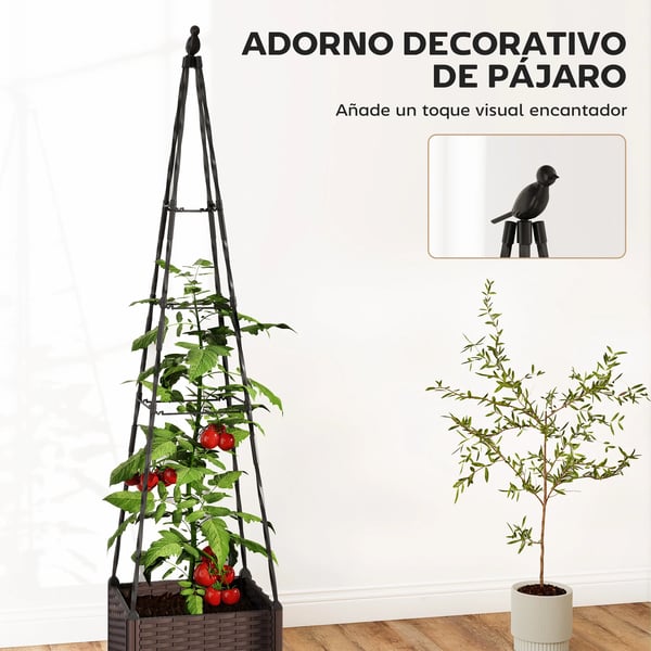Blomlåda med spaljé - Planteringslåda - För klätterväxter - Dräneringshål med proppar - Mått 40x40x175 cm - Plast, PE-belagd - Svart
