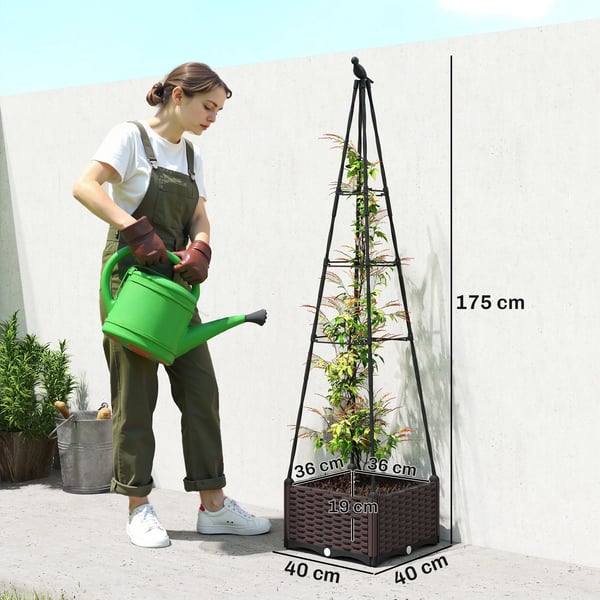 Blomlåda med spaljé - Planteringslåda - För klätterväxter - Dräneringshål med proppar - Mått 40x40x175 cm - Plast, PE-belagd - Svart