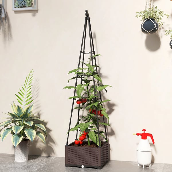 Blomlåda med spaljé - Planteringslåda - För klätterväxter - Dräneringshål med proppar - Mått 40x40x175 cm - Plast, PE-belagd - Svart