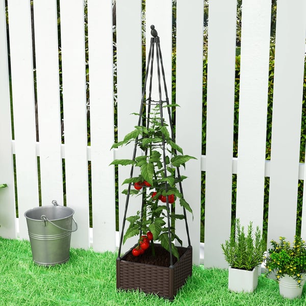 Blomlåda med spaljé - Planteringslåda - För klätterväxter - Dräneringshål med proppar - Mått 40x40x175 cm - Plast, PE-belagd - Svart