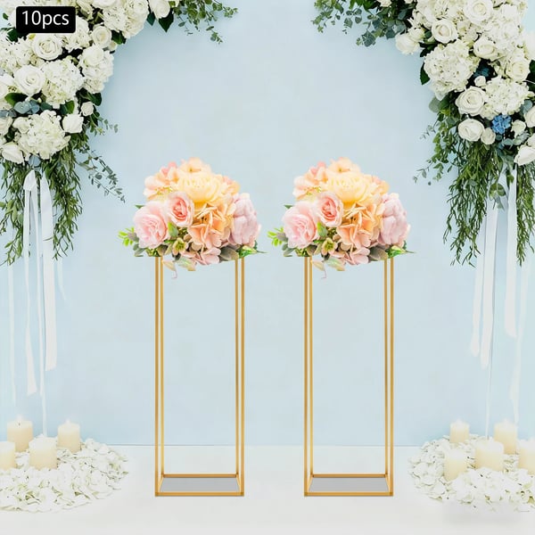 Blomsterstander til bryllup - Borddekoration - 10-pak - Plaststativ - Til Fest, Events & Hjem - Guld