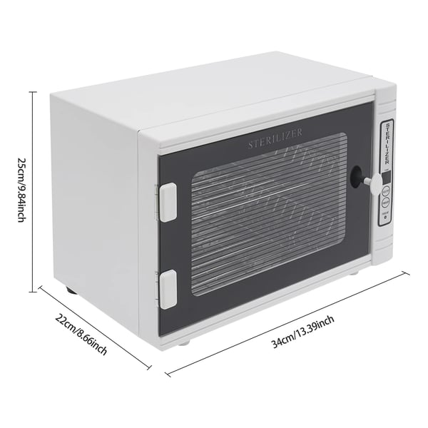 Sterilisator til negleværktøj - Steriliseringsskab - 12 L Kapacitet - Timer 5–60 min - Rustfri bakke - 220 V EU-stik - 8 W - CE-mærket - Sort