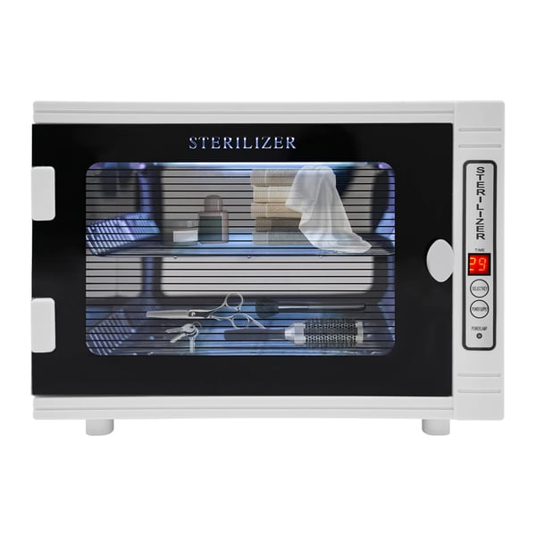Sterilisator til negleværktøj - Steriliseringsskab - 12 L Kapacitet - Timer 5–60 min - Rustfri bakke - 220 V EU-stik - 8 W - CE-mærket - Sort