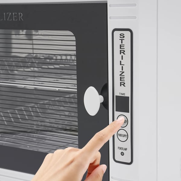 Sterilisator til negleværktøj - Steriliseringsskab - 12 L Kapacitet - Timer 5–60 min - Rustfri bakke - 220 V EU-stik - 8 W - CE-mærket - Sort