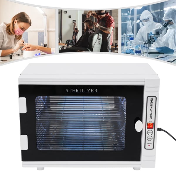 Sterilisator til negleværktøj - Steriliseringsskab - 12 L Kapacitet - Timer 5–60 min - Rustfri bakke - 220 V EU-stik - 8 W - CE-mærket - Sort