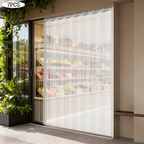 PVC strimmelgardin - Vinduesgardin - Loftmontering - Høj mørklægning 70–90% - Til franske vinduer - 4+ Paneler - Moderne stil - Hvid