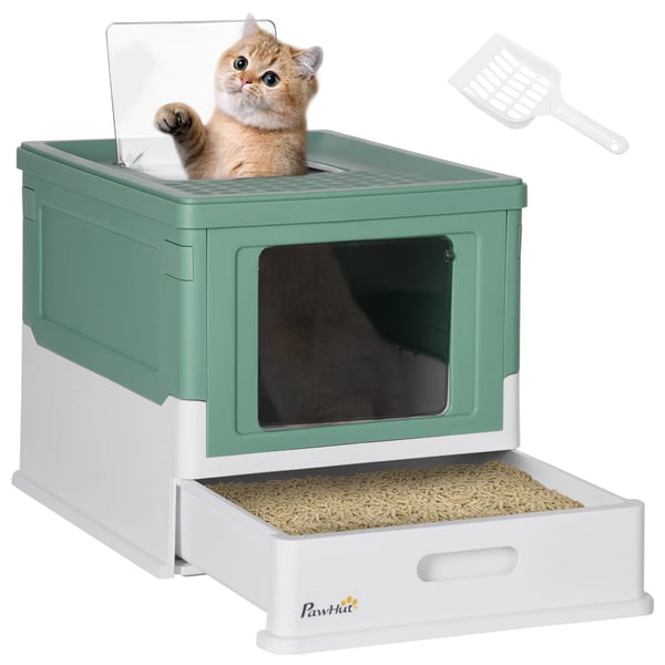 Kattlåda - Med tak - Avtagbar - Framingång & utgång uppifrån - Med spade - 47,5×35,5×36,7 cm - Blå