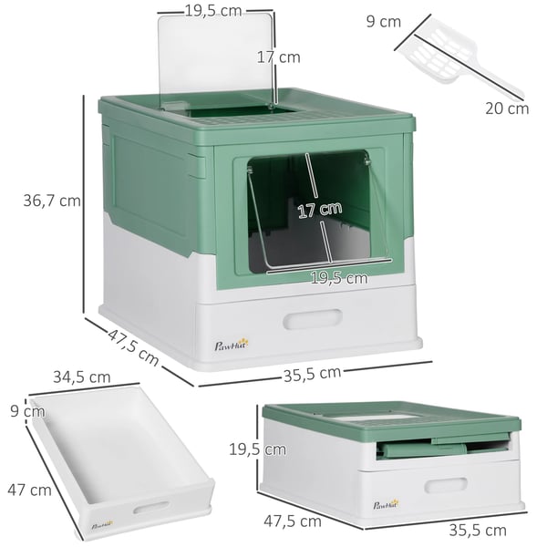 Kattlåda - Med tak - Avtagbar - Framingång & utgång uppifrån - Med spade - 47,5×35,5×36,7 cm - Blå