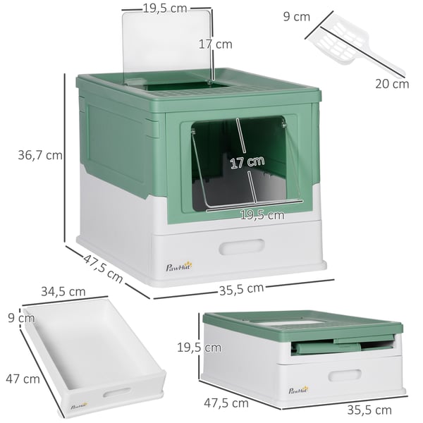 Kattlåda - Med tak - Avtagbar - Framingång & utgång uppifrån - Med spade - 47,5×35,5×36,7 cm - Blå