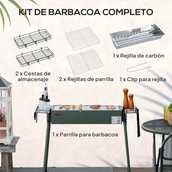 Kolgrill BBQ - Barbecue Grill - 2 Rostfria Grillgaller - Storlek 94 x 39 x 70 cm - Flerfärgad