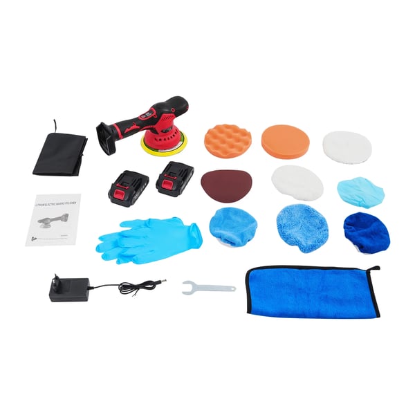Bil polermaskine - Trådløs polermaskine - 350 W - 8 hastigheder - 2800–5500 rpm - 2000 mAh batteri - 100–240 V - 9 polerpuder