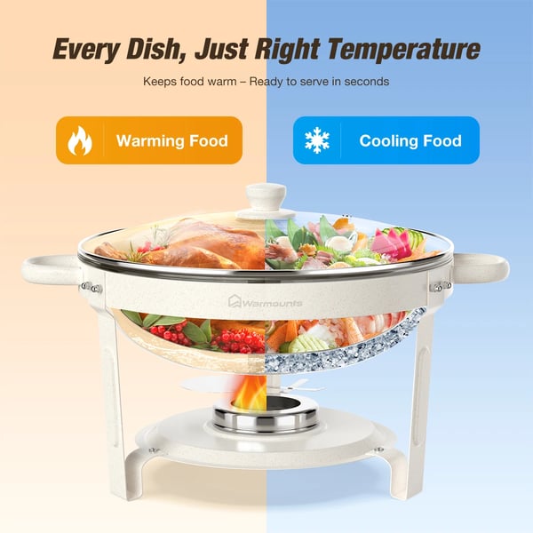 Chafing Dish buffetvarmer - Rund model - 2-pak - 4,7 l pr. beholder - Glaslåg - Vandbad - Brun