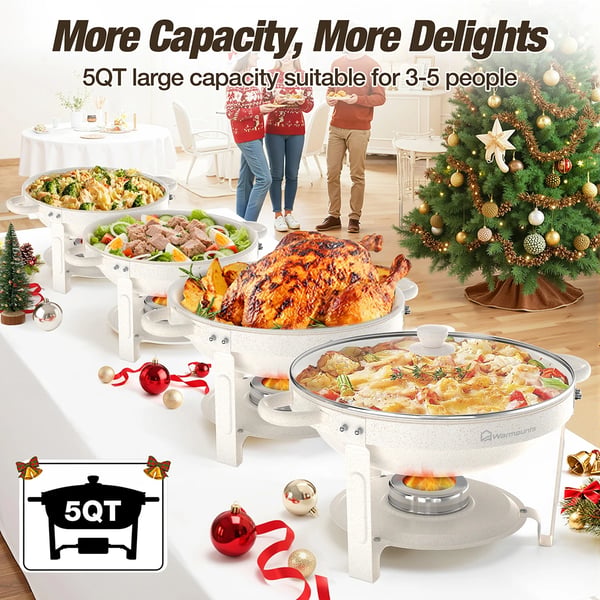 Chafing Dish buffetvarmer - Rund model - 2-pak - 4,7 l pr. beholder - Glaslåg - Vandbad - Brun