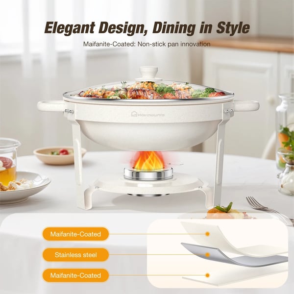 Chafing Dish buffetvarmer - Rund model - 2-pak - 4,7 l pr. beholder - Glaslåg - Vandbad - Brun