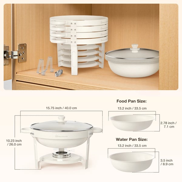 Chafing Dish buffetvarmer - Rund model - 2-pak - 4,7 l pr. beholder - Glaslåg - Vandbad - Brun