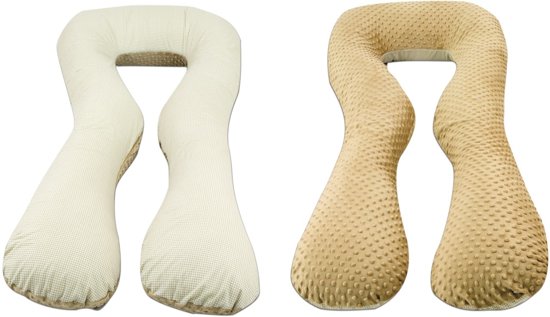 Raskaus- ja imetystyyny 100 % puuvillaa 300 cm beige ruudullinen kuvio cappuccino.