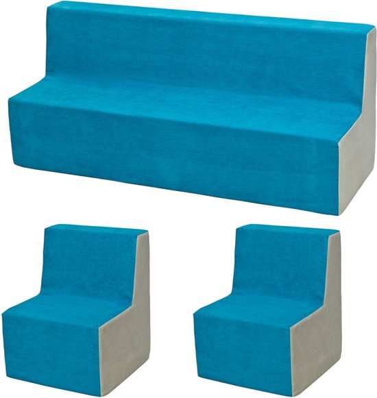 Sininen beige lastenhuonekalusarja