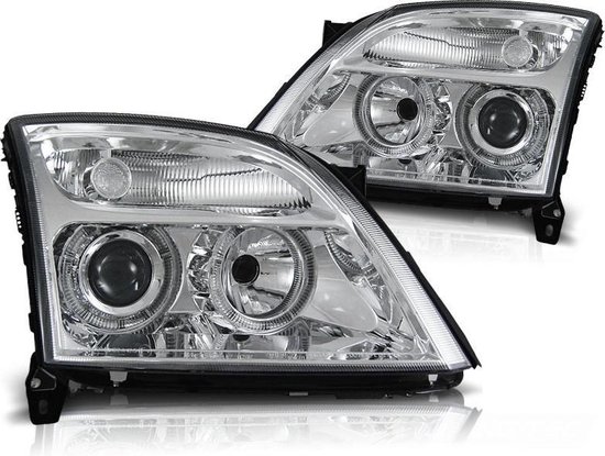 Forlygter med dobbelt halo-ringe OPEL VECTRA C 04 02-08 05 ANGEL EYES KROM