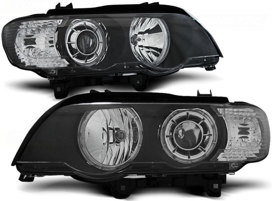 Ajovalot Xenon BMW X5 E53 09 99-10 03 LED ANGEL EYES MUSTA