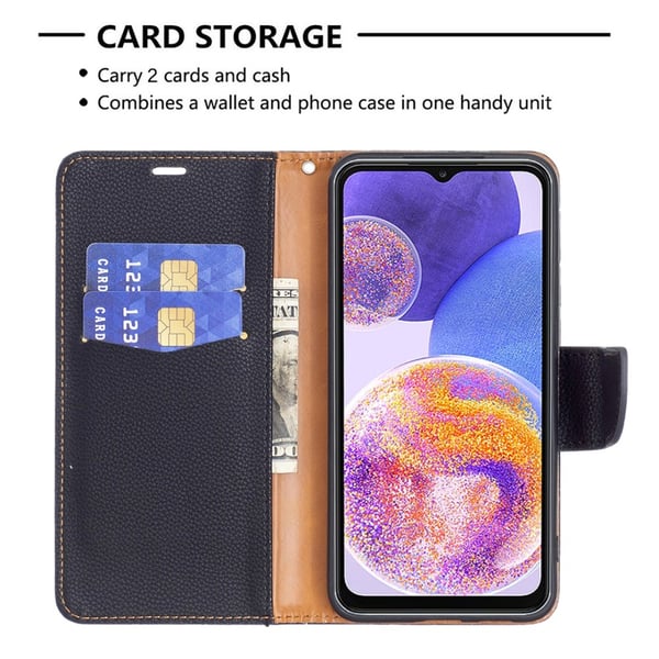 SKALO Samsung A23 5G Premium Litchi Flip Cover - Sort