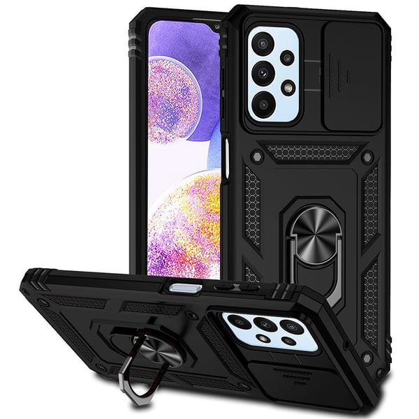 SKALO Samsung A23 5G Armor Hybrid Metallring Kameraslider - Svart