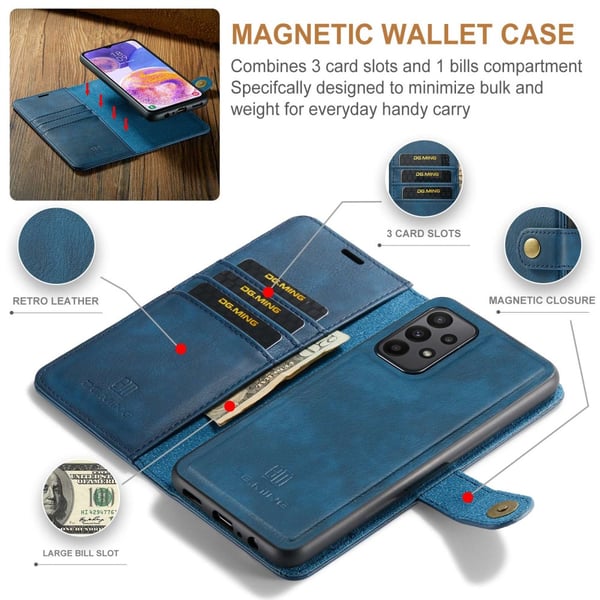 DG MING Samsung A23 5G 2-i-1 Magnet Pungetui - Blå