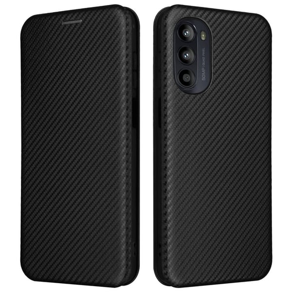 SKALO Motorola Moto G52 Carbon Fiber Pungetui - Sort SKALO Motorola Moto G52 Carbon Fiber Pungetui - Sort