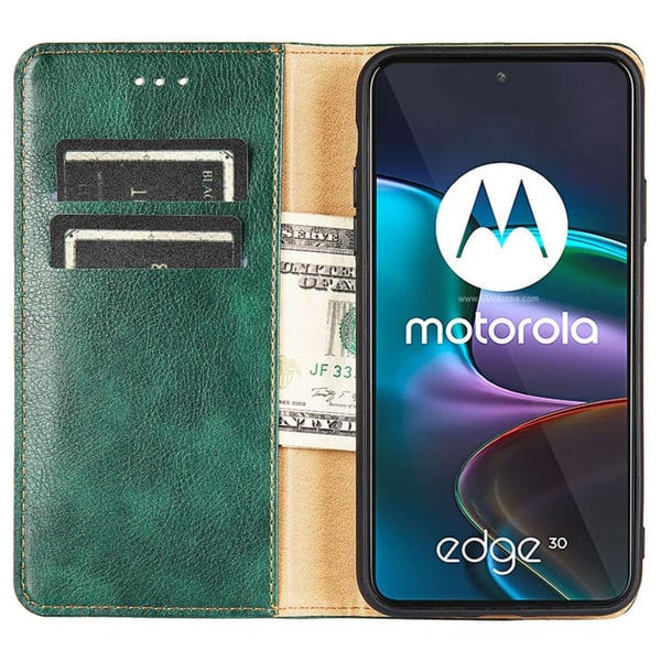 SKALO Motorola Edge 30 5G Lompakkokotelo PU-nahkaa - Vihreä