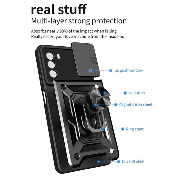 SKALO Motorola Moto G52 Armor Hybrid Metal Ring Camera Slider - Rød