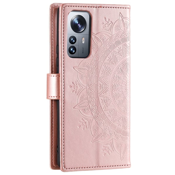 SKALO Xiaomi 12 Pro Mandala lompakkokotelo - Ruusukulta