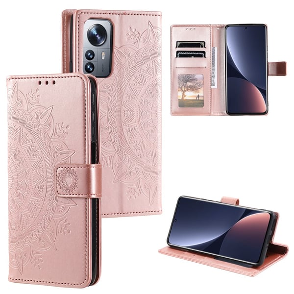 SKALO Xiaomi 12 Pro Mandala lompakkokotelo - Ruusukulta