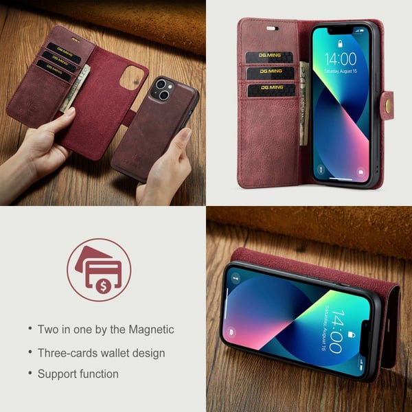 DG MING iPhone 14 2-i-1 Magnet Pungetui - Rød