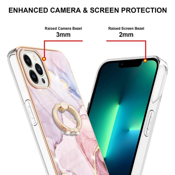 SKALO iPhone 14 Pro Max Marmor TPU Cover med ring - #2