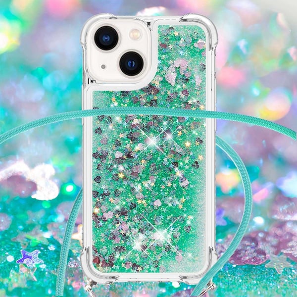 SKALO iPhone 14 Plus Kvicksand Glitter Mobile Collar - Turkis