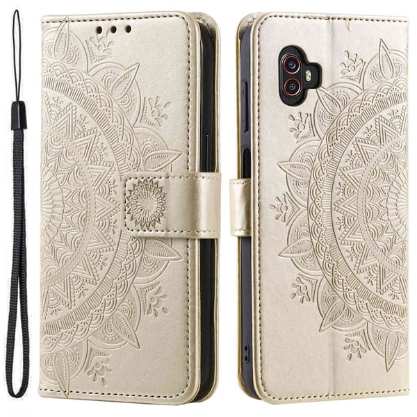 SKALO Samsung Xcover6 Pro 5G Mandala lompakkokotelo - Kulta
